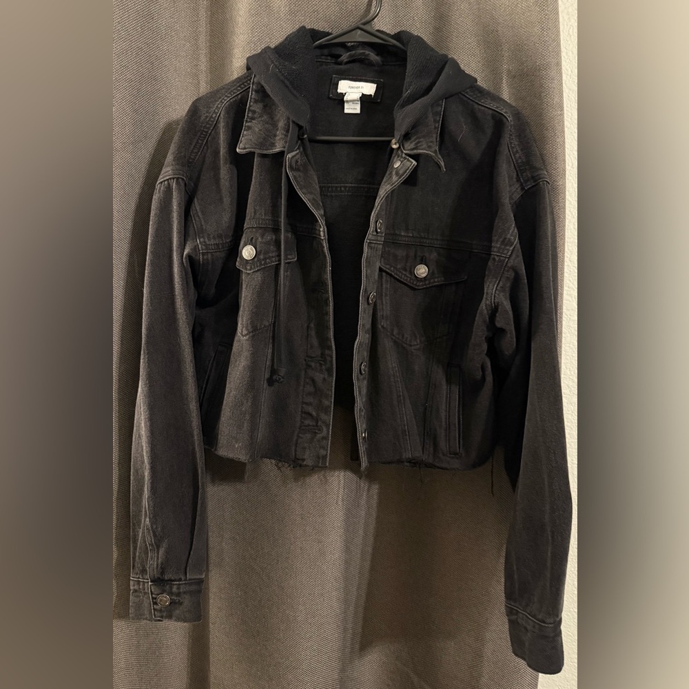 Forever 21 Black Denim Jacket with Hood